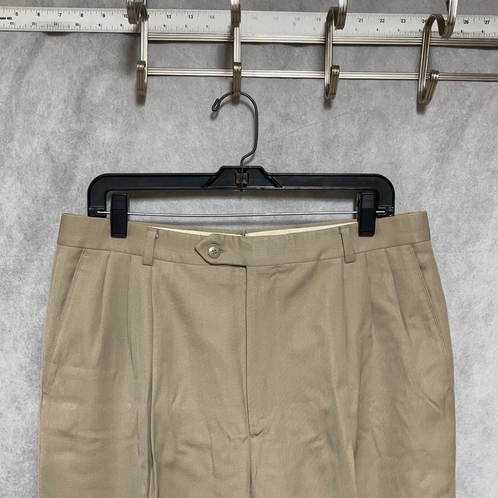 VTG Givenchy Pants Men 34X32 Beige Monsieur Triple Pleated Wool Cuffs Y2K Luxury